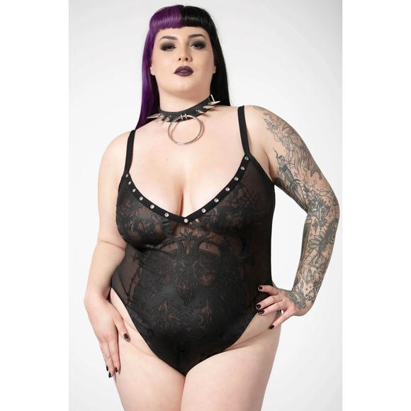 Killstar Womens Dark Forces Bodysuit 3XL 3X Black Baphomet Sheer Plus Size NWT - Picture 4 of 5